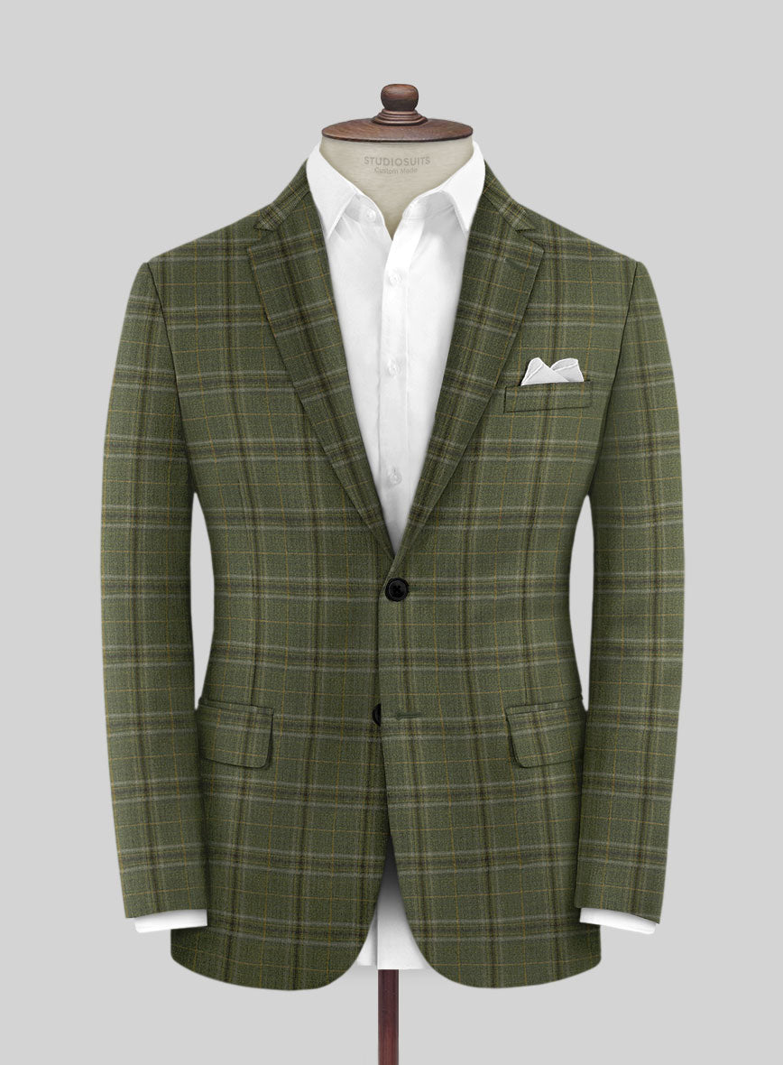 Reda Juniper Green Checks Wool Jacket - StudioSuits