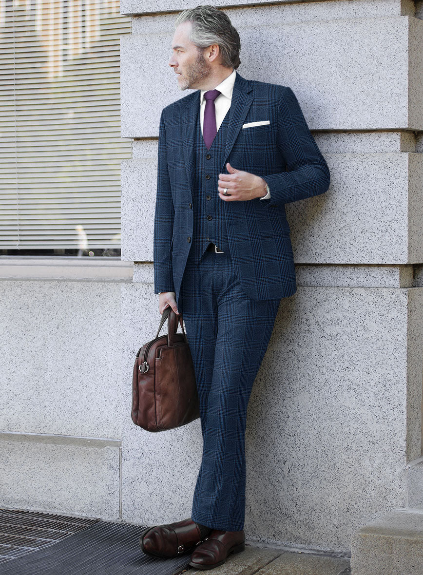 Reda Marine Blue Checks Wool Suit - StudioSuits