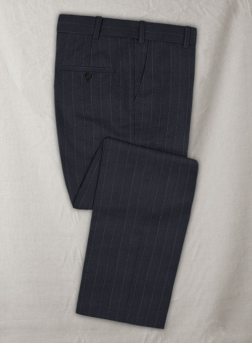 Reda Midnight Blue Stripes Wool Pants - StudioSuits