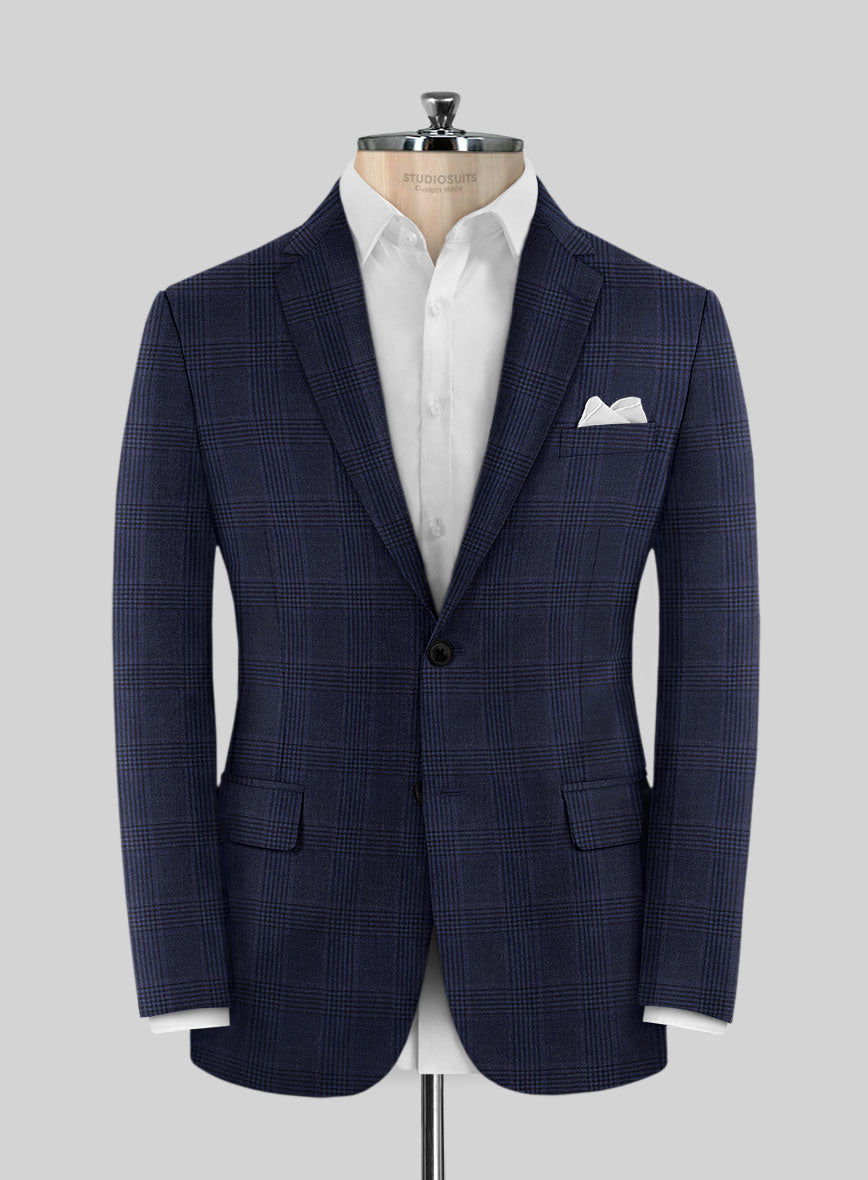 Reda Navy Checks Wool Jacket - StudioSuits