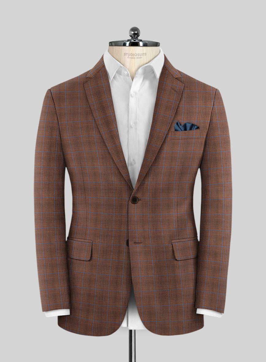Reda Nutmeg Brown Checks Wool Jacket - StudioSuits