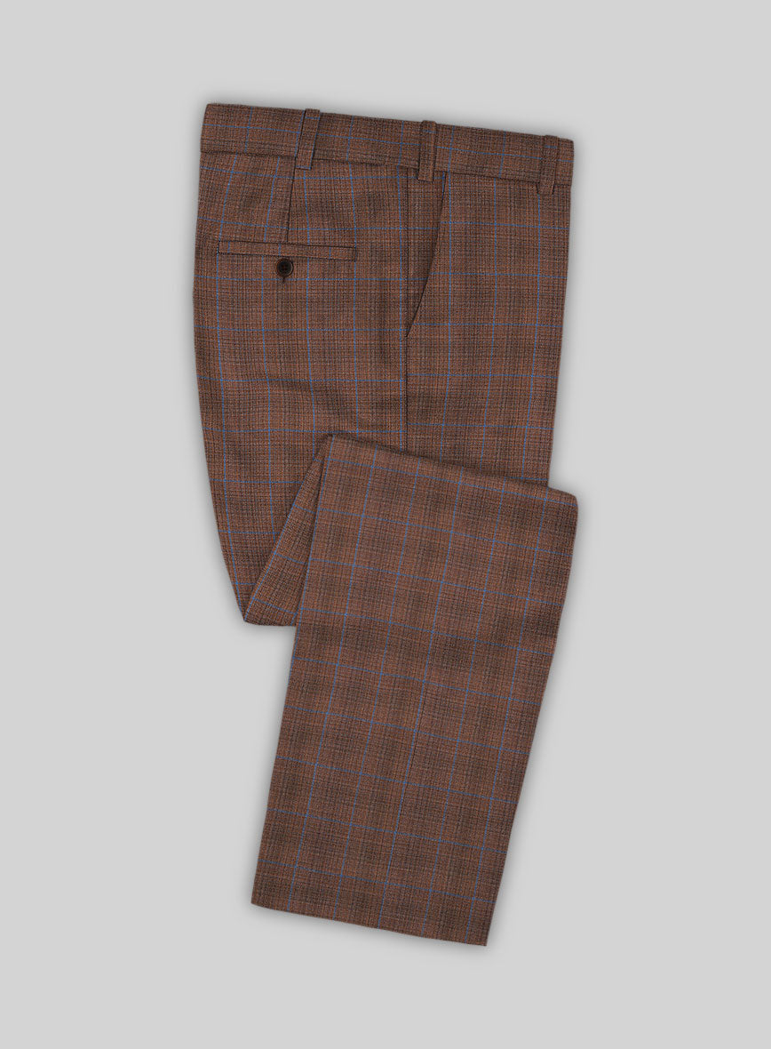 Reda Nutmeg Brown Checks Wool Pants - StudioSuits