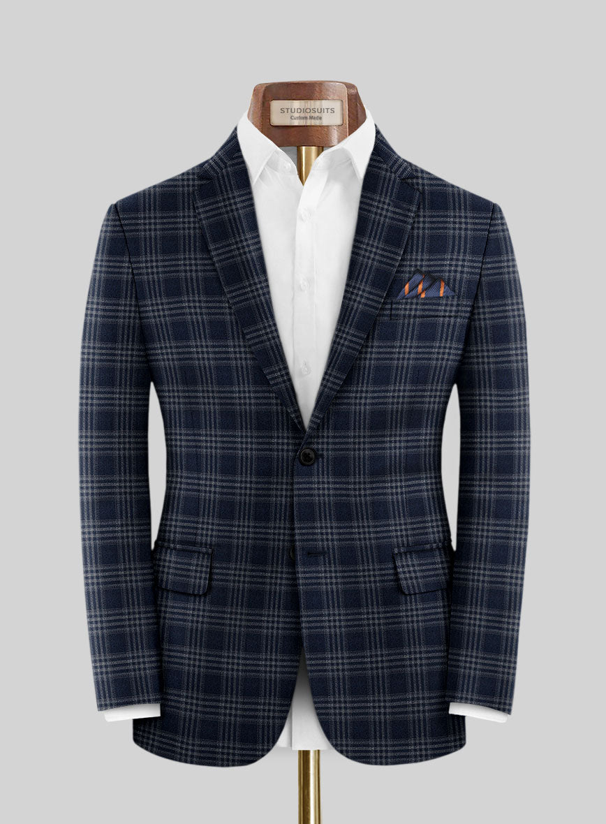 Reda Omiji Blue Checks Wool Jacket - StudioSuits