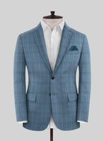 Reda Pacific Blue Checks Wool Jacket - StudioSuits