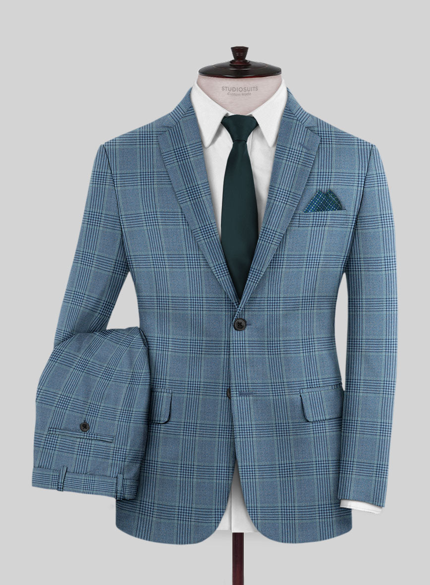 Reda Pacific Blue Checks Wool Suit - StudioSuits