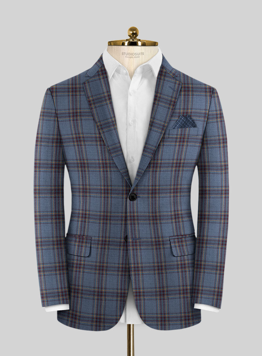 Reda Pale Aqua Checks Wool Jacket - StudioSuits