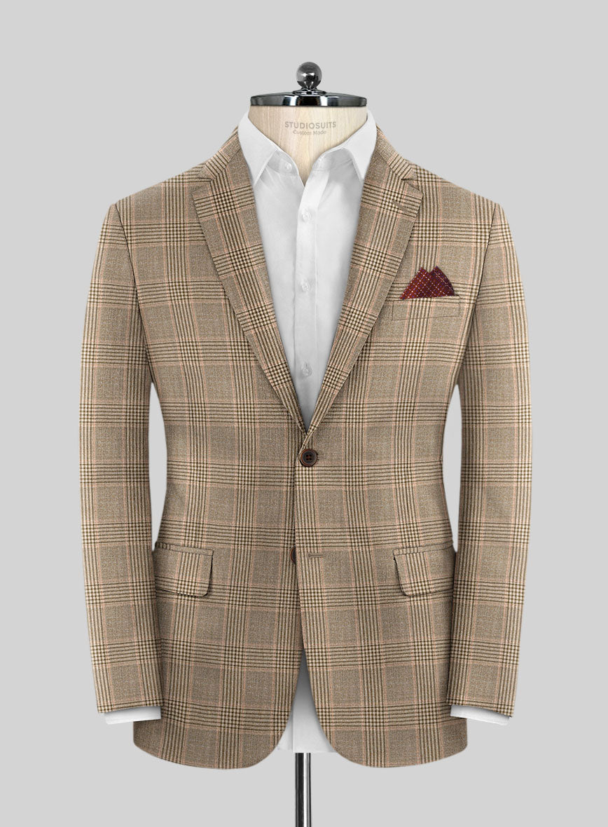 Reda Pale Brown Checks Wool Jacket - StudioSuits