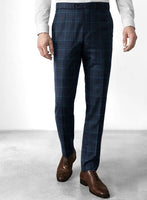 Reda Plume Blue Checks Wool Pants - StudioSuits
