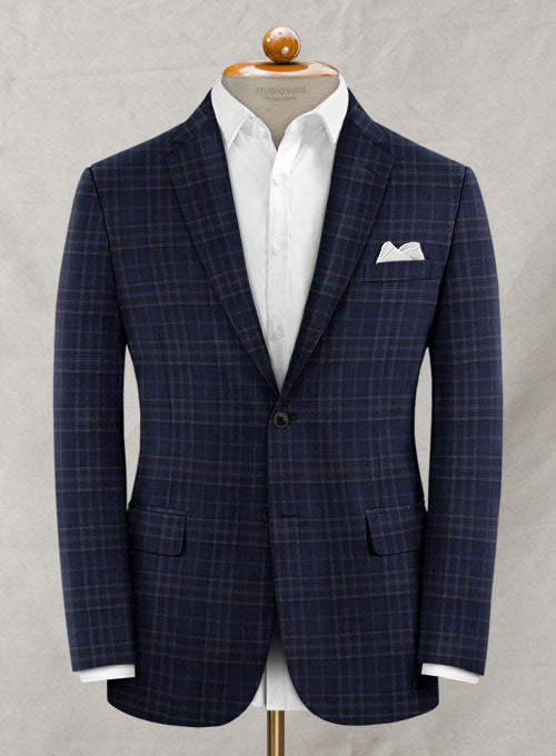 Reda Port Blue Checks Wool Jacket - StudioSuits