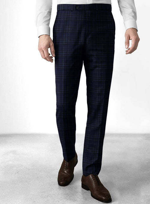 Reda Port Blue Checks Wool Pants - StudioSuits