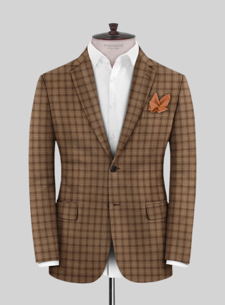 Reda Rope Brown Checks Wool Jacket - StudioSuits