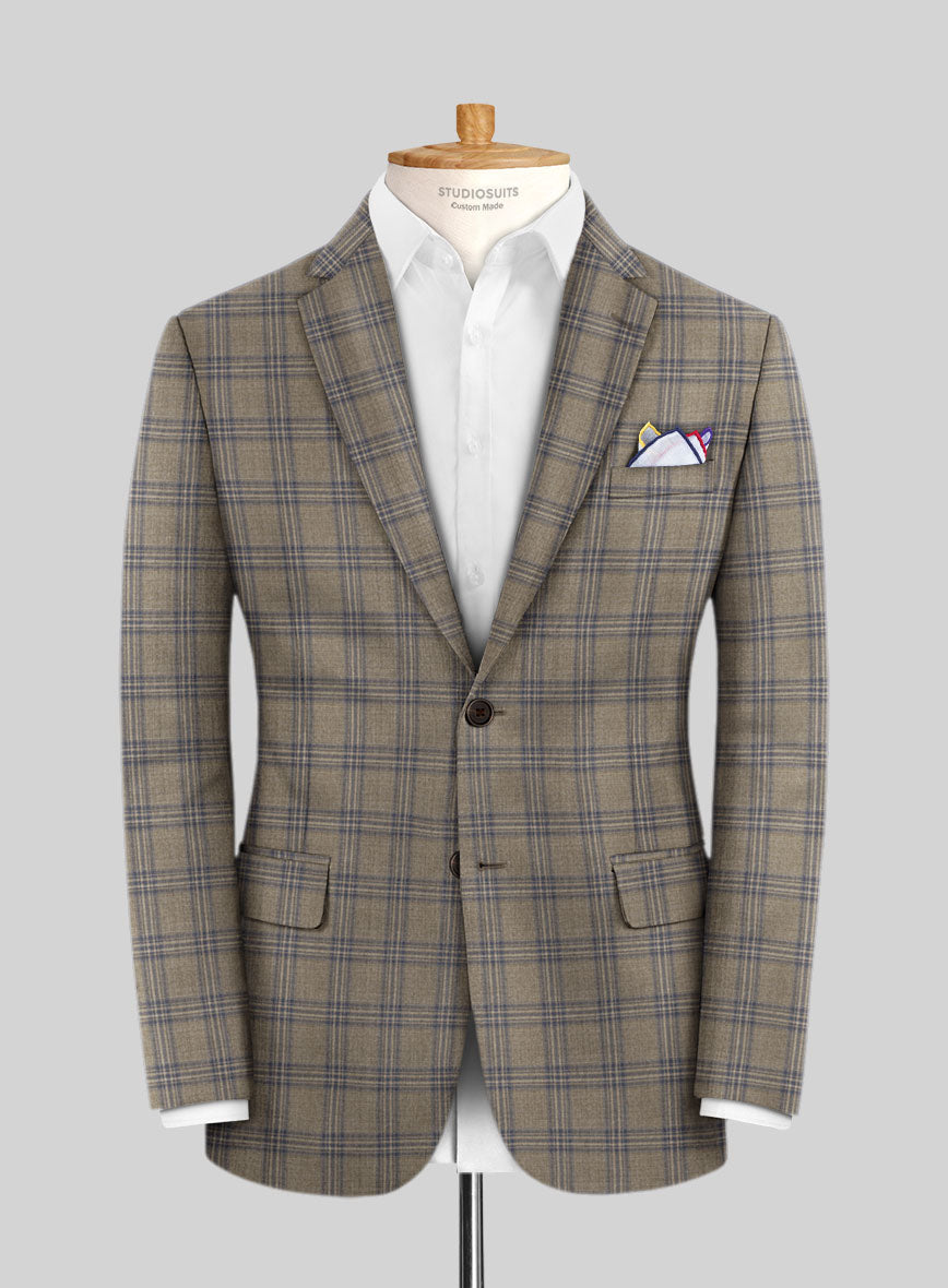 Reda Sand Brown Checks Wool Jacket - StudioSuits