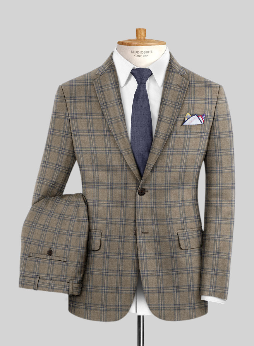 Reda Sand Brown Checks Wool Suit - StudioSuits