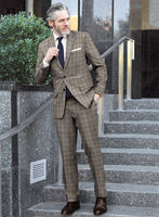 Reda Sand Brown Checks Wool Suit - StudioSuits