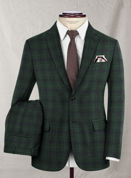 Reda Sap Green Checks Wool Suit - StudioSuits