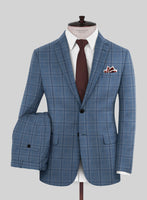 Reda Sky Blue Checks Wool Suit - StudioSuits