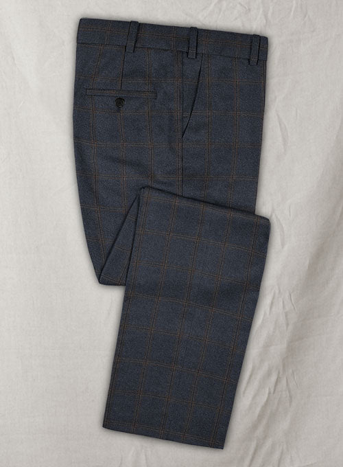 Reda Slate Blue Checks Wool Pants - StudioSuits