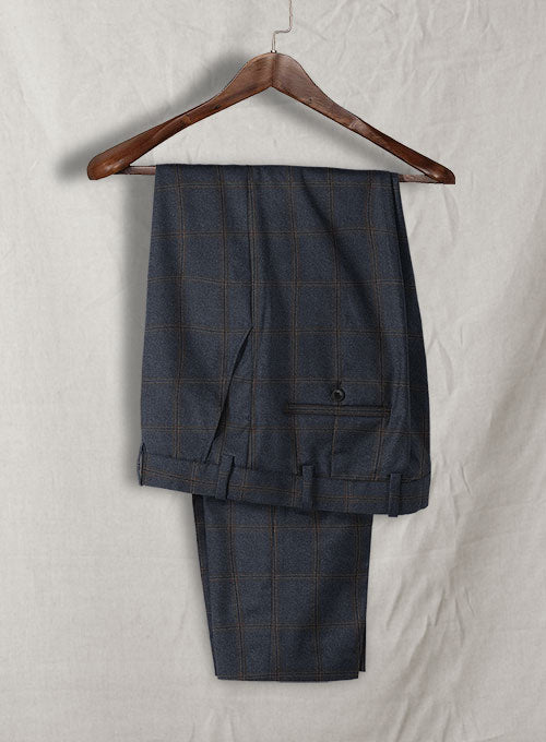 Reda Slate Blue Checks Wool Pants - StudioSuits