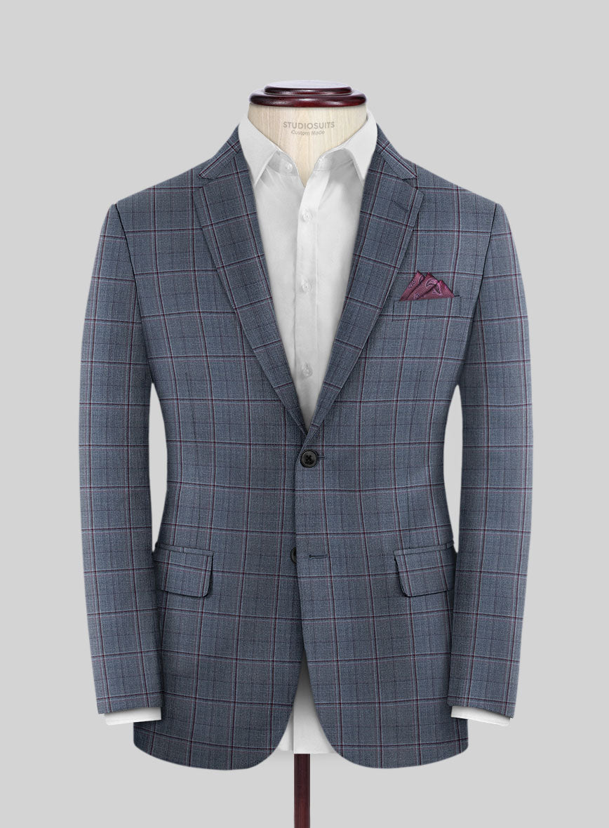 Reda Tropical Blue Checks Wool Jacket - StudioSuits