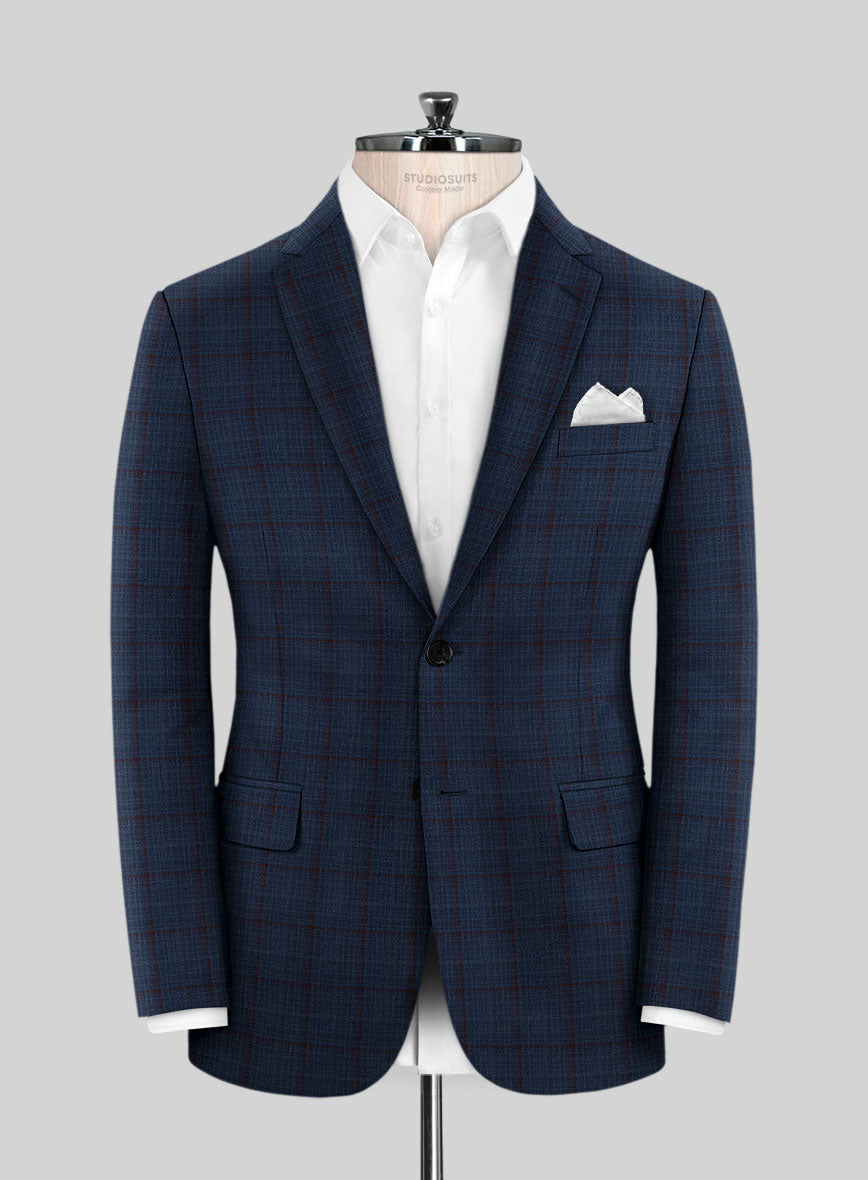 Reda Zodiac Blue Checks Wool Jacket - StudioSuits