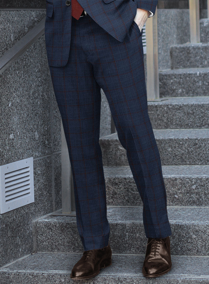 Reda Zodiac Blue Checks Wool Pants - StudioSuits