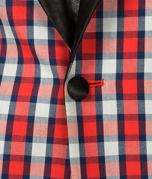 Red White Checks Plaid Tuxedo Jacket - StudioSuits