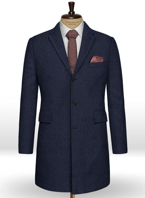Rope Weave Blue Tweed Overcoat - StudioSuits