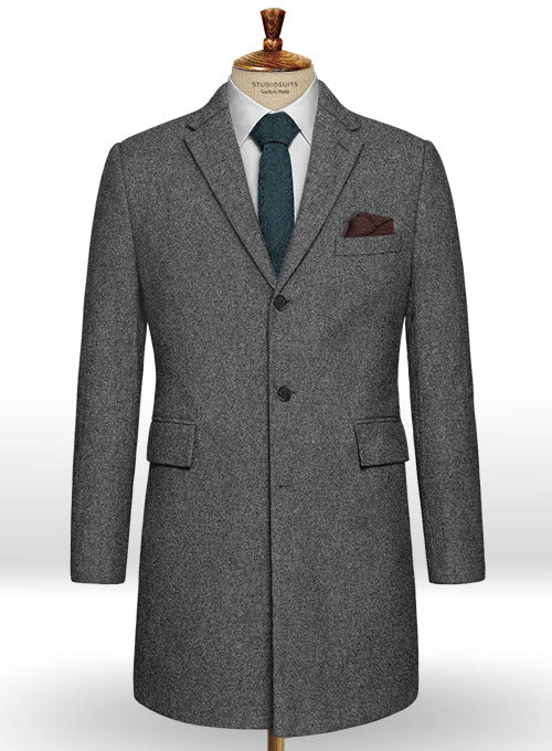 Rope Weave Gray Tweed Overcoat - StudioSuits