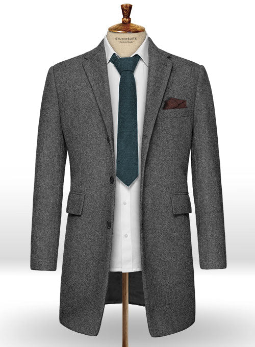 Rope Weave Gray Tweed Overcoat - StudioSuits