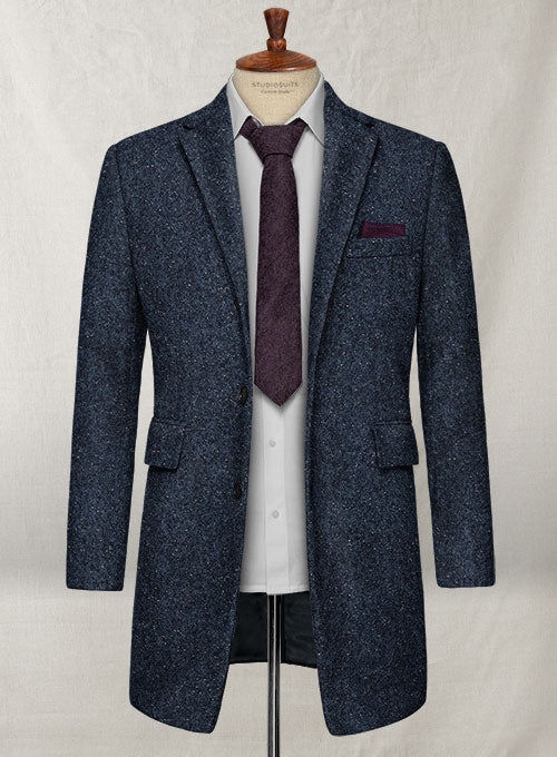 Royal Blue Flecks Donegal Tweed Overcoat - StudioSuits
