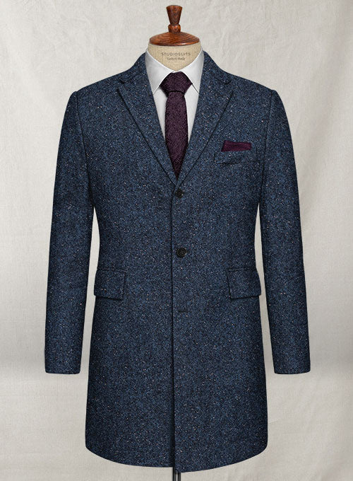 Royal Blue Flecks Donegal Tweed Overcoat - StudioSuits