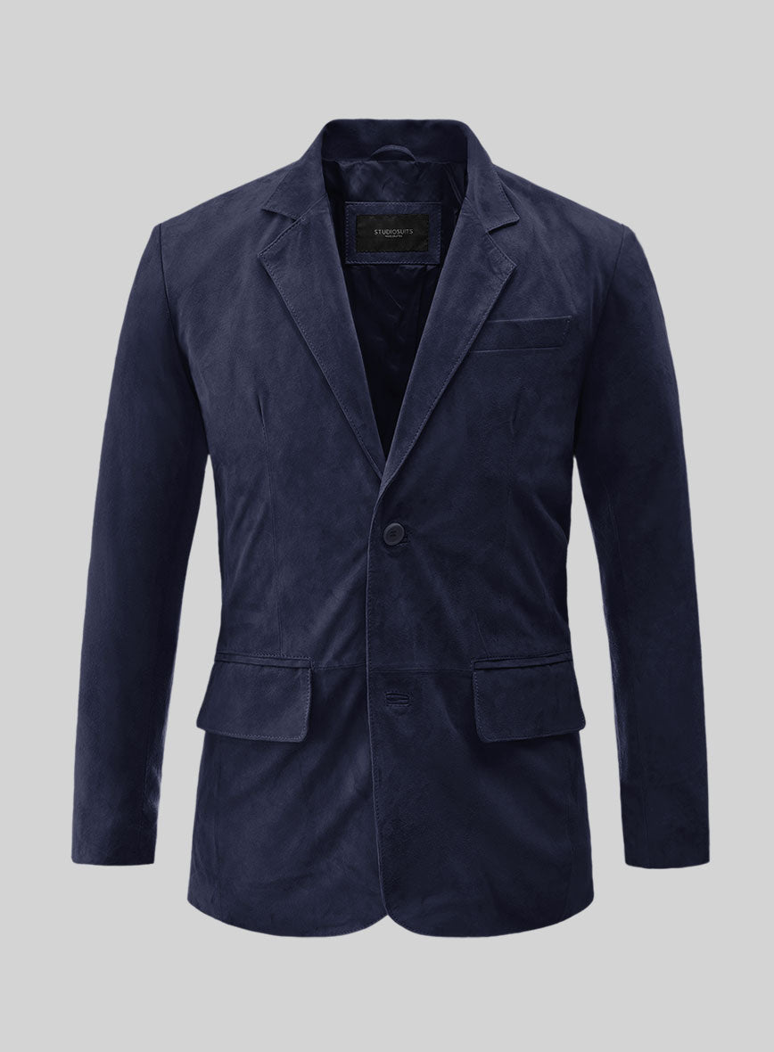 Royal Blue Suede Leather Blazer - StudioSuits