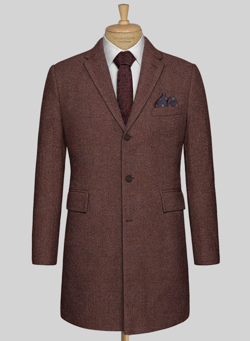 Royal Wine Herringbone Tweed Overcoat - StudioSuits
