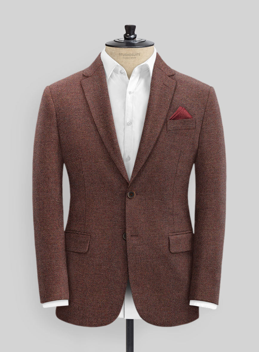 Royal Wine Herringbone Tweed Jacket - StudioSuits