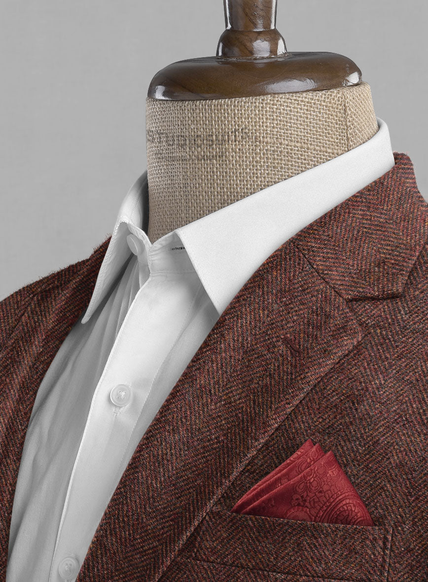 Royal Wine Herringbone Tweed Jacket - StudioSuits