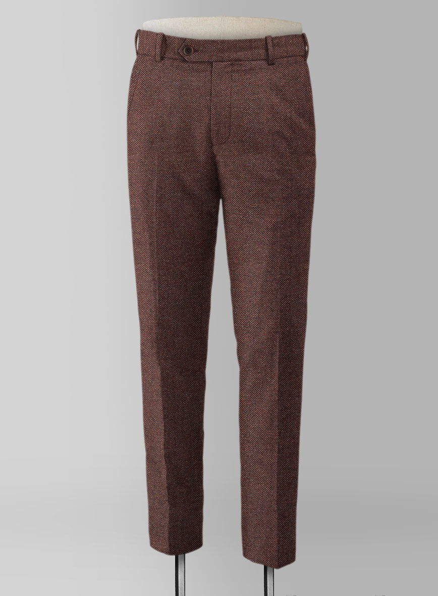 Royal Wine Herringbone Tweed Pants - StudioSuits