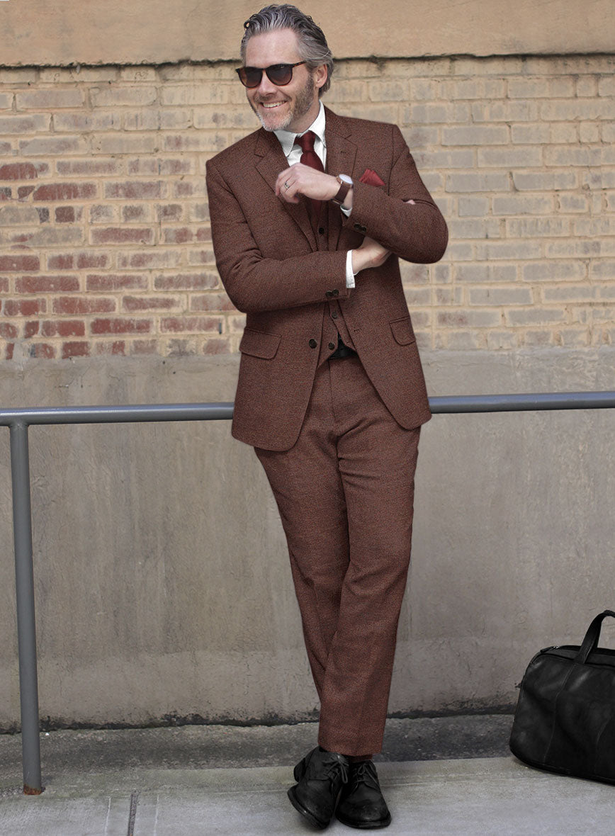 Royal Wine Herringbone Tweed Suit - StudioSuits