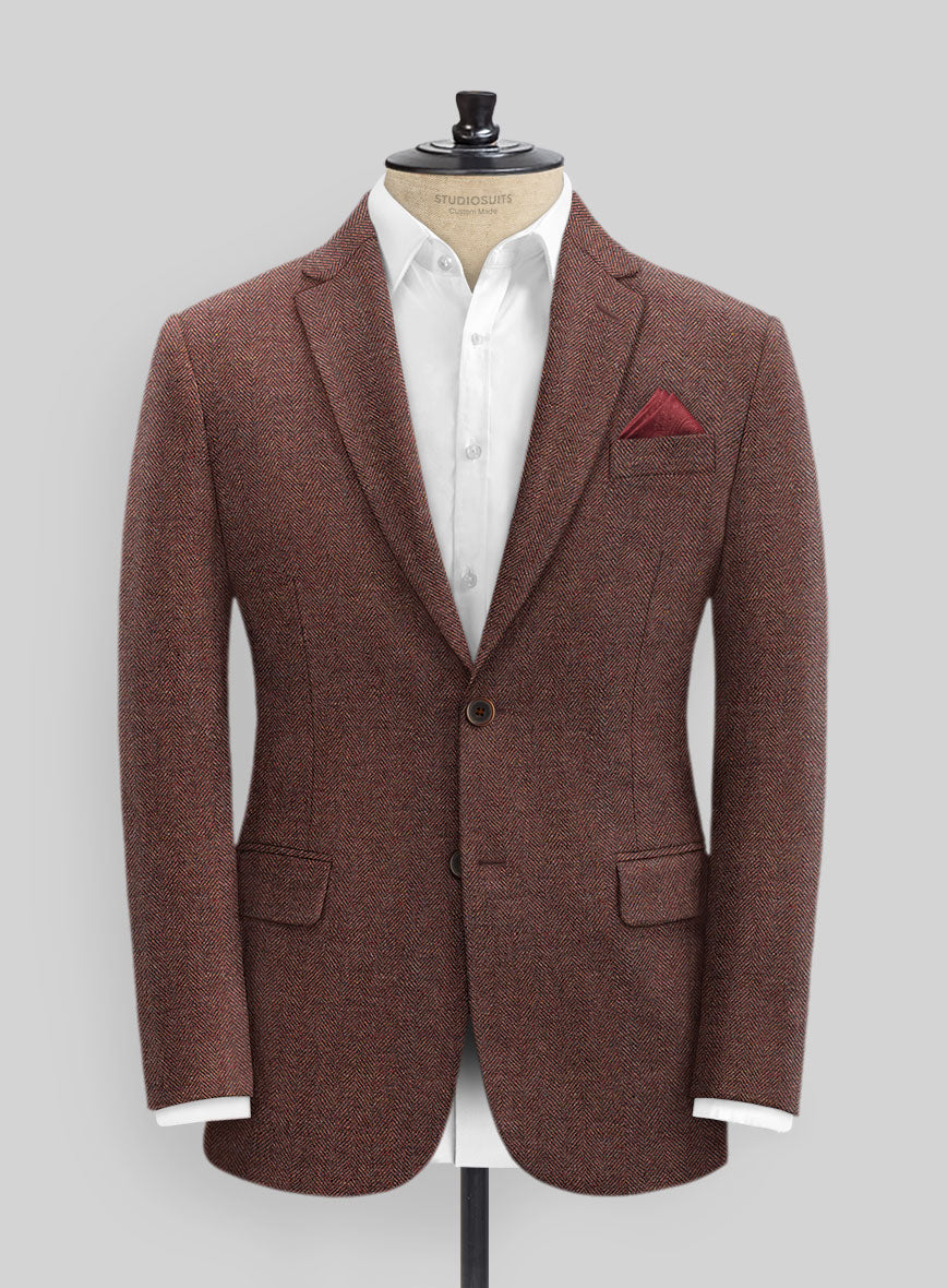 Royal Wine Herringbone Tweed Suit - StudioSuits