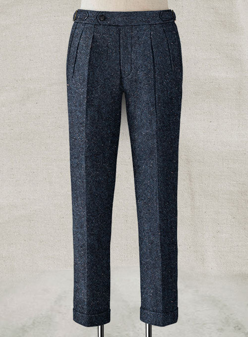 Royal Blue Flecks Donegal Highland Tweed Trousers - StudioSuits