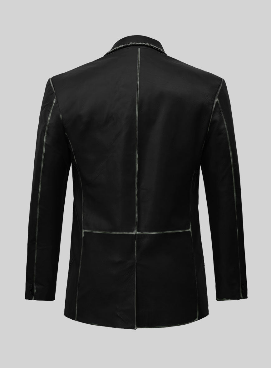 Rubbed Black Medieval Leather Blazer - StudioSuits