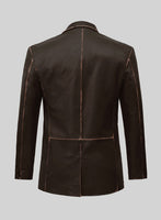 Rubbed Dark Brown Medieval Leather Blazer - StudioSuits