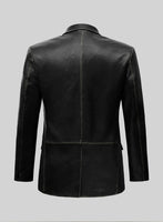 Rubbed Black Leather Blazer - StudioSuits