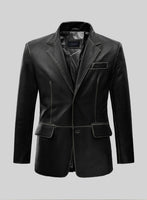 Rubbed Black Leather Blazer - StudioSuits