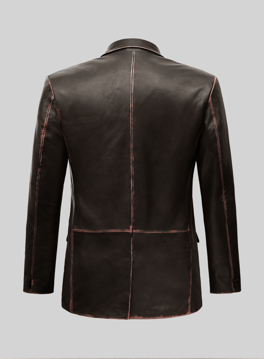 Rubbed Brown Leather Blazer - StudioSuits
