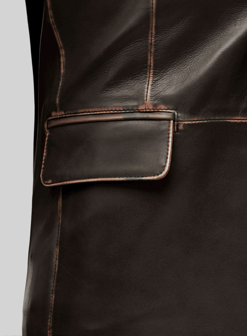 Rubbed Brown Leather Blazer - StudioSuits