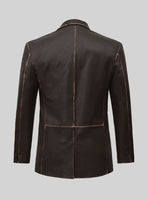 Rubbed Brown Medieval Leather Blazer - StudioSuits