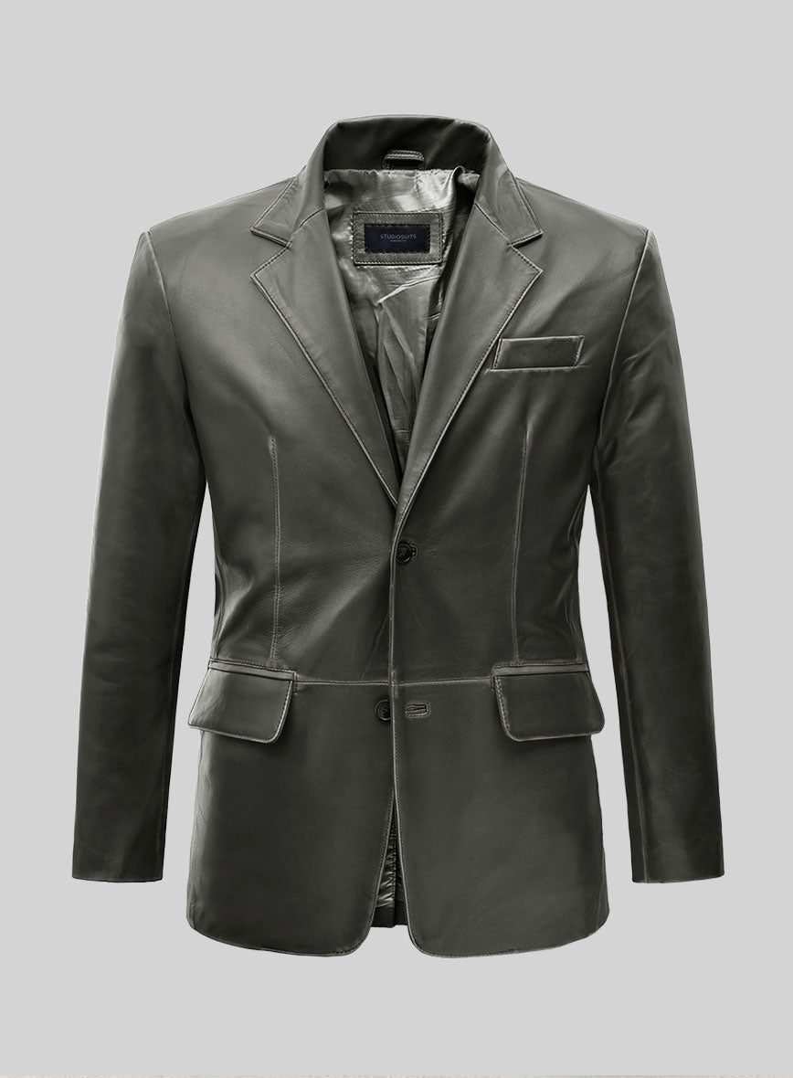 Rubbed Charcoal Leather Blazer - StudioSuits