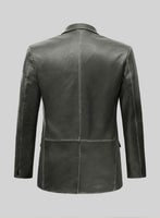 Rubbed Charcoal Leather Blazer - StudioSuits