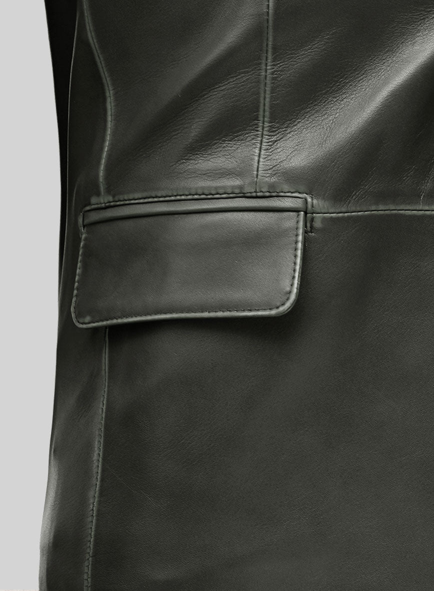 Rubbed Charcoal Leather Blazer - StudioSuits