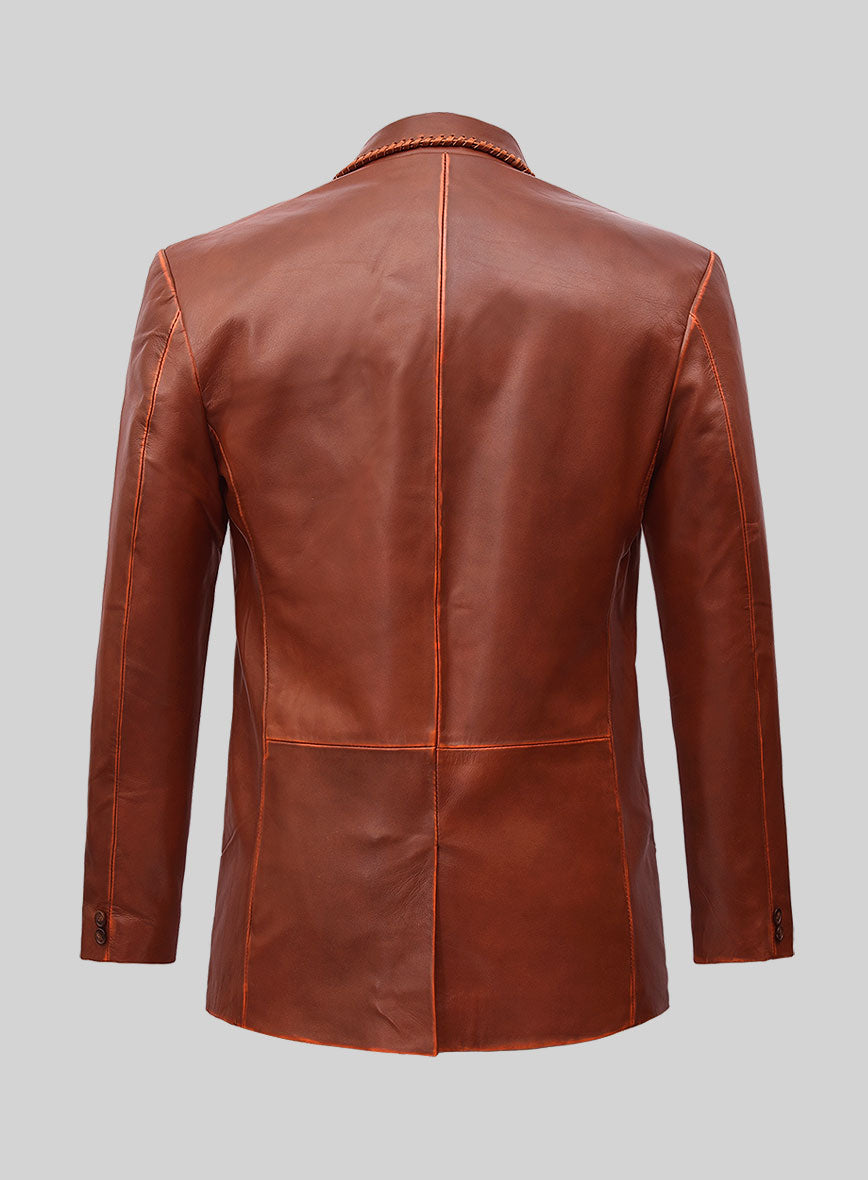 Rubbed Tan Brown Medieval Leather Blazer - StudioSuits